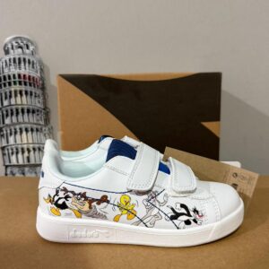 Scarpe Diadora bambino in pelle bianca con inserti neri